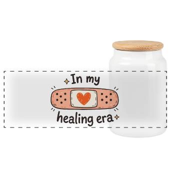 In My Healing Era – Doodle Herz Spruch - Panorama Keksdose mit Holzdeckel - Weiß - Vorne