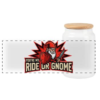 Evil Gnome, Dark Gnome, Goth Gnome, Funny Gnome - Panoramic Cookie Jar with Wooden Lid - white - Front