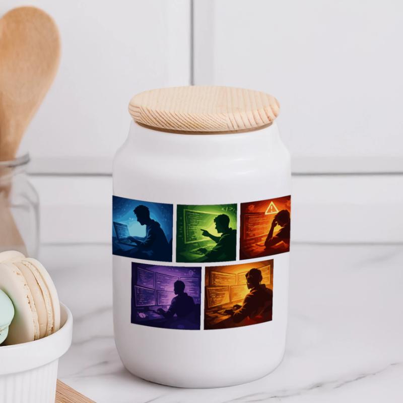 Multi-Screen Code Shadow Panoramic Cookie Jar with Wooden Lid