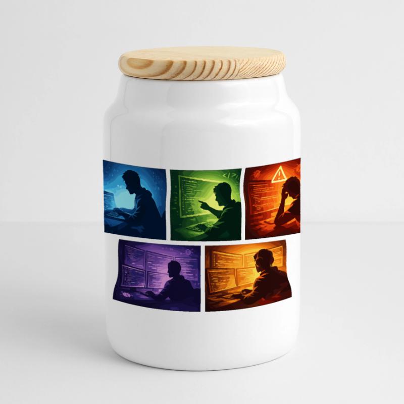 Multi-Screen Code Shadow Panoramic Cookie Jar with Wooden Lid