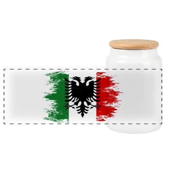 Arbresh_Italien_Albanien_Flagge_used - Panoramic Cookie Jar with Wooden Lid - white - Front