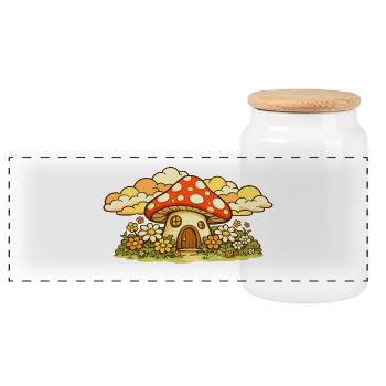 Maison de champignons dans le pays des prairies fleuries - Boîte à biscuits avec couvercle en bois - blanc - Devant