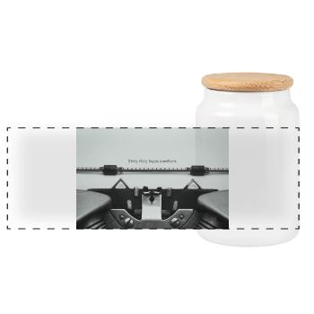 Chaque histoire commence quelque part Conception de machine à écrire - Boîte à biscuits avec couvercle en bois - blanc - Devant