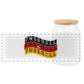 Fussball Wellenflagge für dein Fußballtriko/Party - Panorama Keksdose mit Holzdeckel - Weiß - Vorne