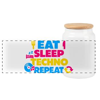 Eat Sleep Techno Repeat Color Explosion - Panoramic Cookie Jar with Wooden Lid - white - Front