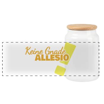 Spruch Allesio - Panorama Keksdose mit Holzdeckel - Weiß - Vorne
