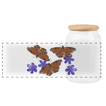  Pfauenauge Schmetterlinge Leberblümchen retro 3 - Panorama Keksdose mit Holzdeckel - Weiß - Vorne