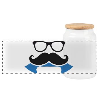 Logo de bannière de moustache hipster - Boîte à biscuits avec couvercle en bois - blanc - Devant