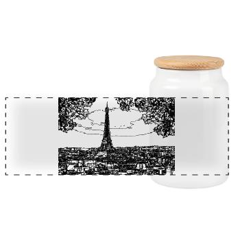 Tracé au trait de la tour Eiffel - Boîte à biscuits avec couvercle en bois - blanc - Devant