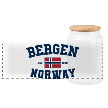 Bergen Norway Norway Vacation Trip - Panoramic Cookie Jar with Wooden Lid - white - Front