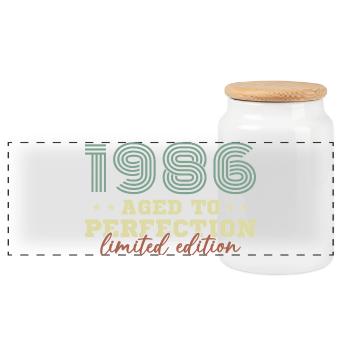 1986 Vintage Retro Geburtstagsgeschenk - Panorama Keksdose mit Holzdeckel - Weiß - Vorne