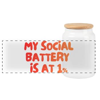 Meine soziale Batterie liegt bei 1 Prozent - Panorama Keksdose mit Holzdeckel - Weiß - Vorne