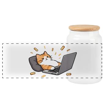 Geek-Chat im Homeoffice-Modus - Panorama Keksdose mit Holzdeckel - Weiß - Vorne