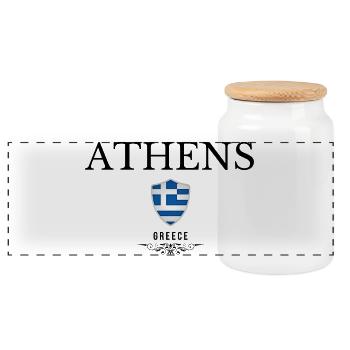 Athènes souvenirs, design élégant Athènes - Boîte à biscuits avec couvercle en bois - blanc - Devant