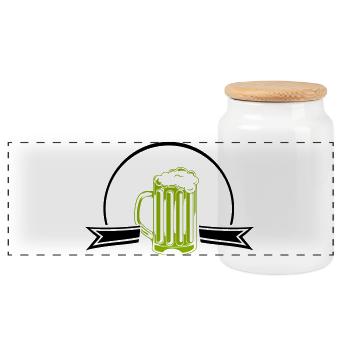 Green Neon Beer Mug Outline - Panoramic Cookie Jar with Wooden Lid - white - Front