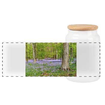 Woodland Bluebell Dawn - Panoramic Cookie Jar with Wooden Lid - white - Front