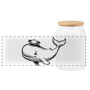 Dessin animé mignon de la baleine marine pour enfants et - Boîte à biscuits avec couvercle en bois - blanc - Devant