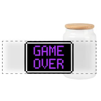 Game Over Schild Retro Gamer - Panorama Keksdose mit Holzdeckel - Weiß - Vorne
