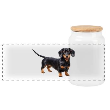 Black dachshund with red accents - Panoramic Cookie Jar with Wooden Lid - white - Front