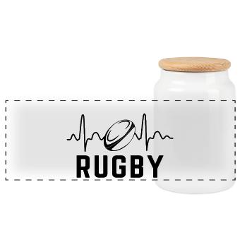 Rugby Heartbeat Rugby Player Gift - Panoramic Cookie Jar with Wooden Lid - white - Front