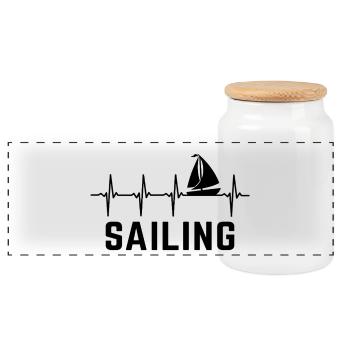 Sailing battement de coeur voile voilier sailboat  - Boîte à biscuits avec couvercle en bois - blanc - Devant