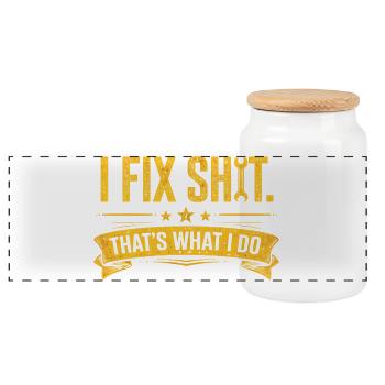 I Fix Shit—That's What I Do Handyman Mechanic - Panoramic Cookie Jar with Wooden Lid - white - Front