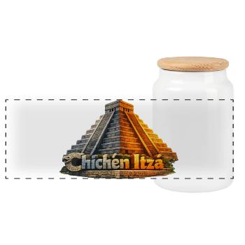 Chichen Itza Pyramid Serpent - Panoramic Cookie Jar with Wooden Lid - white - Front