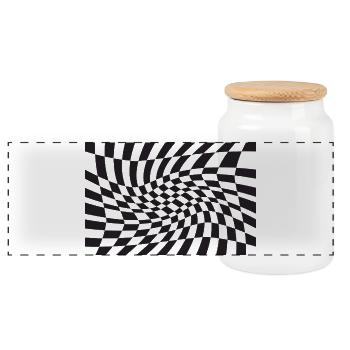 Warped Checker Optical Spiral - Panoramic Cookie Jar with Wooden Lid - white - Front