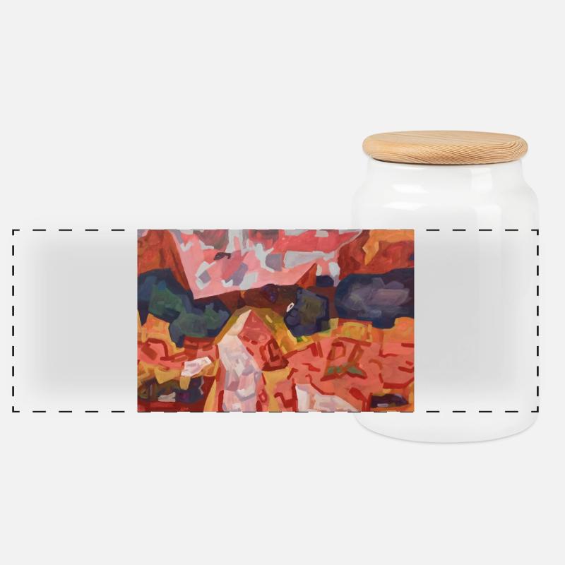 Abstraktes Farbfeuer - Panorama Keksdose mit Holzdeckel - Weiß