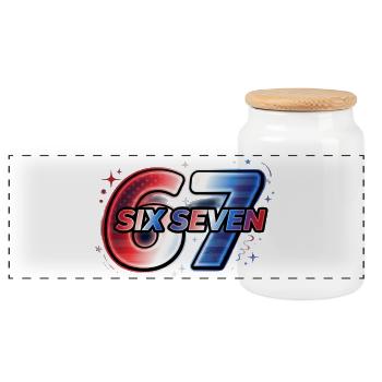 67 Neon – Red Blue Star Design - Panoramic Cookie Jar with Wooden Lid - white - Front