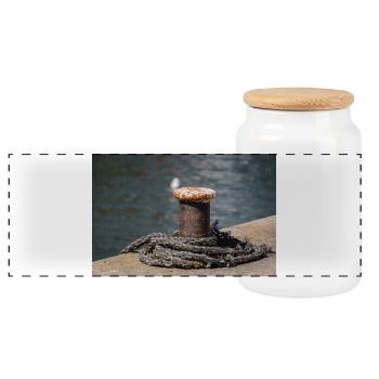 Poller im Hafen von Büsum Deutschland Poster - Panorama Keksdose mit Holzdeckel - Weiß - Vorne