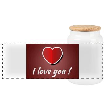 I Love you - Poster with Heart - Panoramic Cookie Jar with Wooden Lid - white - Front