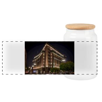 Photo nocturne de Chilehaus à Hambourg - Affiche - Boîte à biscuits avec couvercle en bois - blanc - Devant