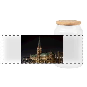 Hôtel de ville de Hambourg la nuit - Affiche - Boîte à biscuits avec couvercle en bois - blanc - Devant