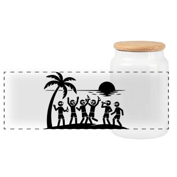Holiday Party Beach Team - Panoramic Cookie Jar with Wooden Lid - white - Front