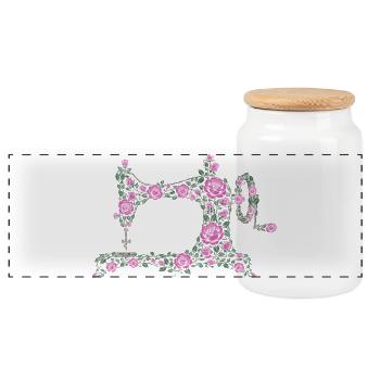 sewing machine - Panoramic Cookie Jar with Wooden Lid - white - Front