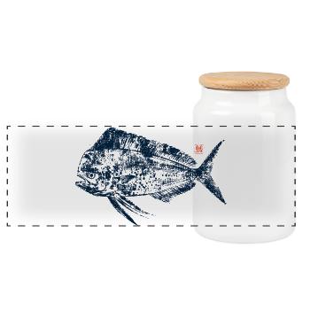 Mahi Mahi with Kanji Stamp - Panoramic Cookie Jar with Wooden Lid - white - Front