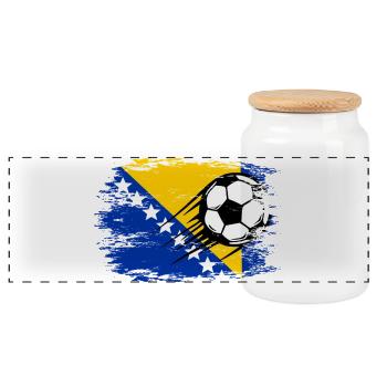 Bosnia Flag Football used - Panoramic Cookie Jar with Wooden Lid - white - Front