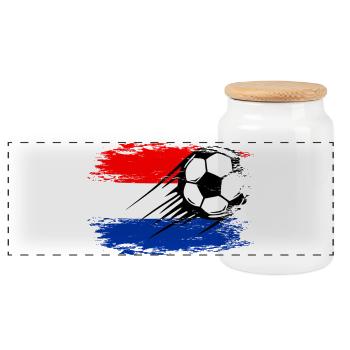 Holland Flagge Fußball used - Panorama Keksdose mit Holzdeckel - Weiß - Vorne