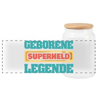 Legende Superheld - Panorama Keksdose mit Holzdeckel - Weiß - Vorne