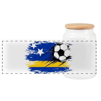Curacao flag football used - Panoramic Cookie Jar with Wooden Lid - white - Front