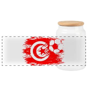 Tunisia flag football used - Panoramic Cookie Jar with Wooden Lid - white - Front
