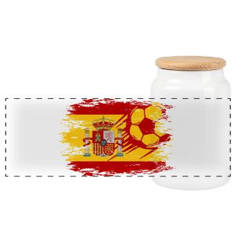 Spanien Flagge Fußball used - Panorama Keksdose mit Holzdeckel - Weiß - Vorne