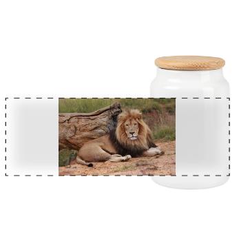 Lion majestueux sur la savane - Boîte à biscuits avec couvercle en bois - blanc - Devant