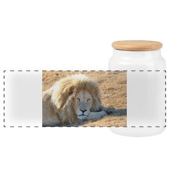 Le repos du lion dans la lumière de la savane - Boîte à biscuits avec couvercle en bois - blanc - Devant