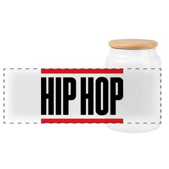 Bold and Simple Hip Hop logo - Panoramic Cookie Jar with Wooden Lid - white - Front