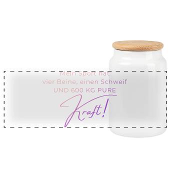 Voltigieren 600 kg Kraft – Pferdesport Geschenk - Panorama Keksdose mit Holzdeckel - Weiß - Vorne