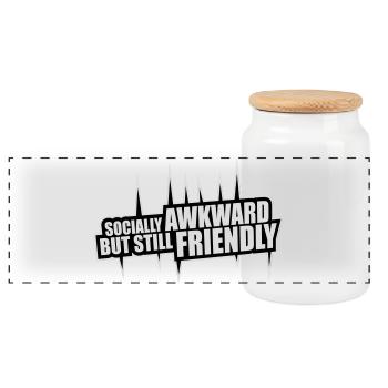 Socially Awkward But Still Friendly Lustig Spruch - Panorama Keksdose mit Holzdeckel - Weiß - Vorne