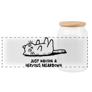 Chat de la dépression nerveuse - Boîte à biscuits avec couvercle en bois - blanc - Devant