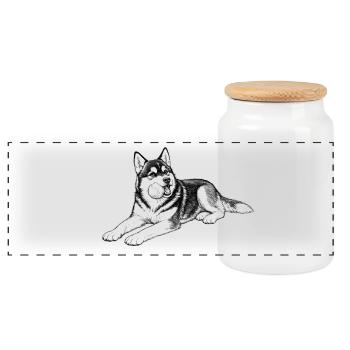 Verspielter Husky mit Kugel - Panorama Keksdose mit Holzdeckel - Weiß - Vorne
